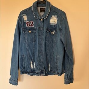 Tinseltown Classic Blue Denim Distressed Jacket